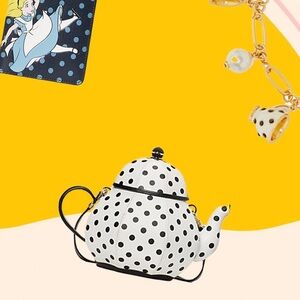 Kate Spade NWT Tea Pot Handbag Purse - Black White Polka Dot
